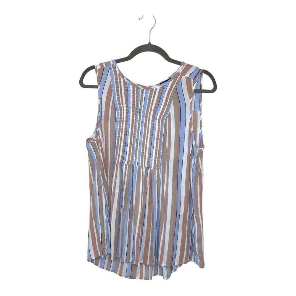 Torrid Blue Brown Striped Sleeveless Blouse Boho Lightweight Top Size 1 (1X)